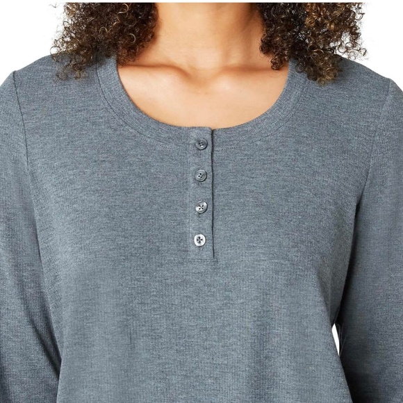 Womens 3 pc Waffle Fleece Sleep Set Long Sleeve Henley, Shorts & Pants Brand New - Picture 6 of 12